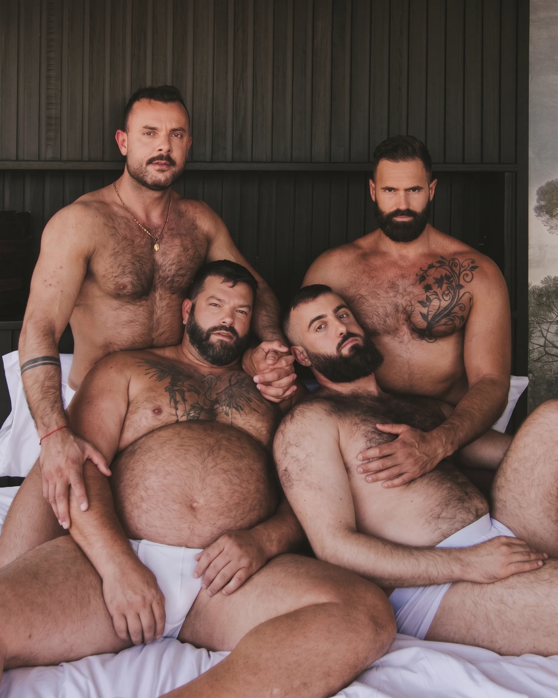 Four men posing together outdoors